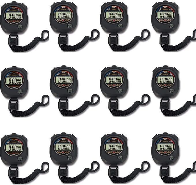 12 pack Multi-function Electronic Digital Sport Stopwatch Timer, Large Display with Date Time and Alarm Function,suitable for Sports Coaches Fitness Coaches and Referees