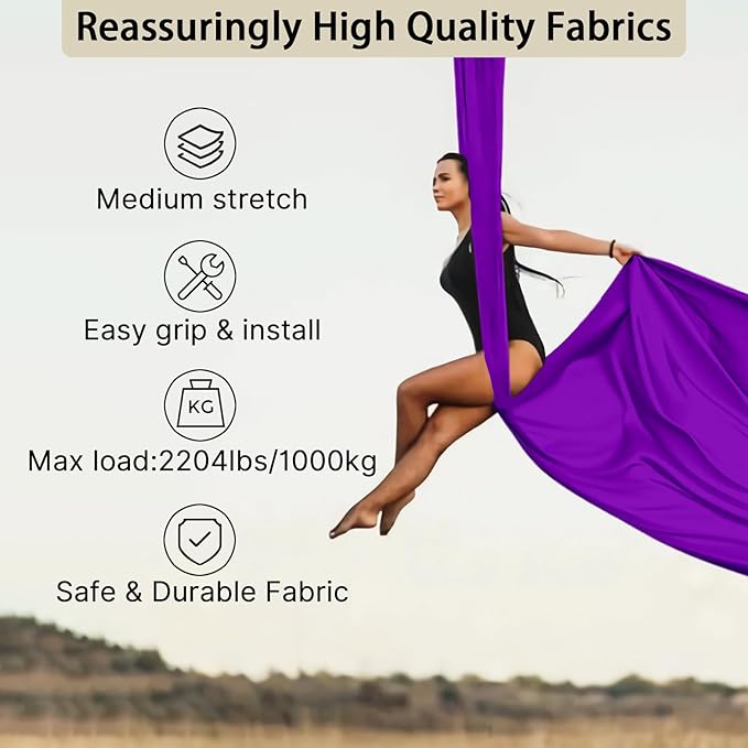 15/25 Yards Aerial Silk Professional Indoor Aerial Yoga Hammock Fabric Outdoor Fitness Silk for Dance, Circus Training, Home Gym