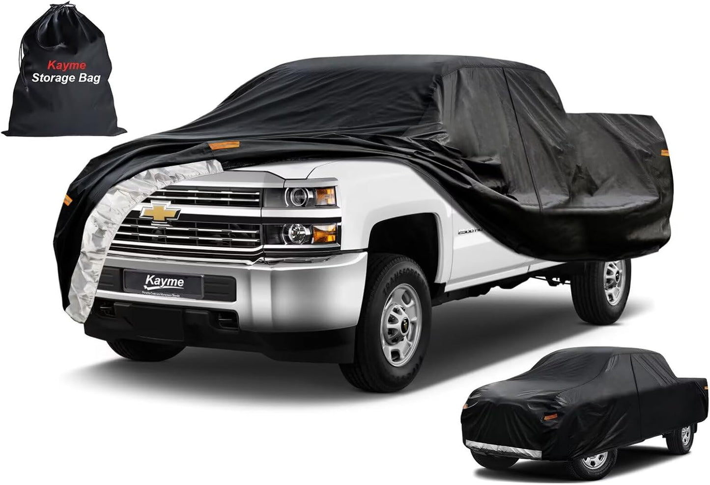 Kayme Truck Cover Custom Fit Chevrolet Silverado 2500HD(2020-2025) Crew Cab SB. Full Exterior Heavy Duty Outdoor Pickup Truck Car Cover Waterproof All Weather.Car Tarp for Wind Sun Dust Protection.