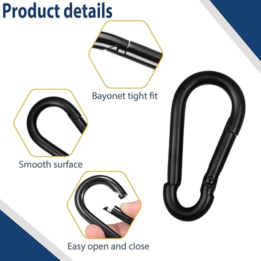 100Pcs 3" Heavy Duty Spring Snap Hook Carabiners, M8 5/16" Galvanized Steel Black Carabiner Clip, Quick Link Keychain for Hammock Swing Set Outdoor Travel Camping Fishing Hiking