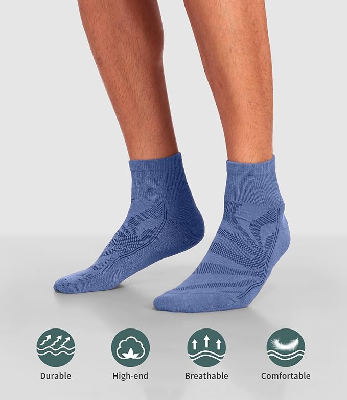 Lapulas 6 Pack Men's Ankle Socks with Cushion, Cotton Quarter Socks for Sport Training Running
