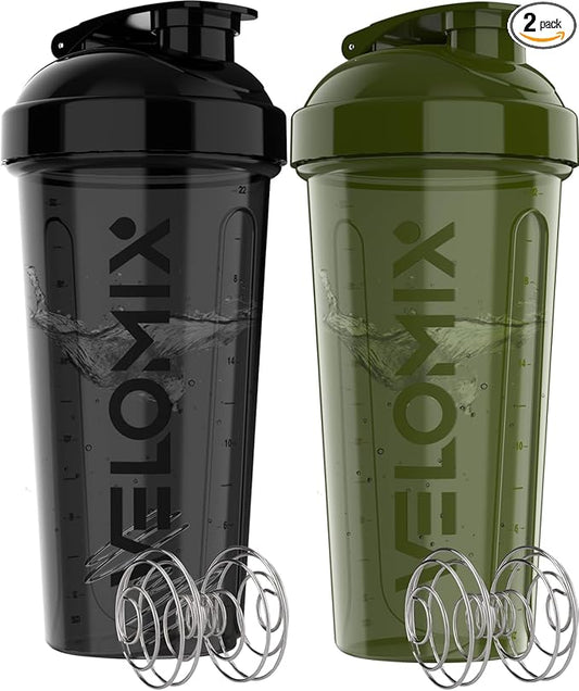 '-2 Pack- 28 oz Protein Shaker Bottles for Protein Mixes - 2x Wire Whisk | Leak Proof Shaker Cups for Protein Shakes | Protein Shaker Bottle Pack | Shakers for Protein Shakes-Green&Black