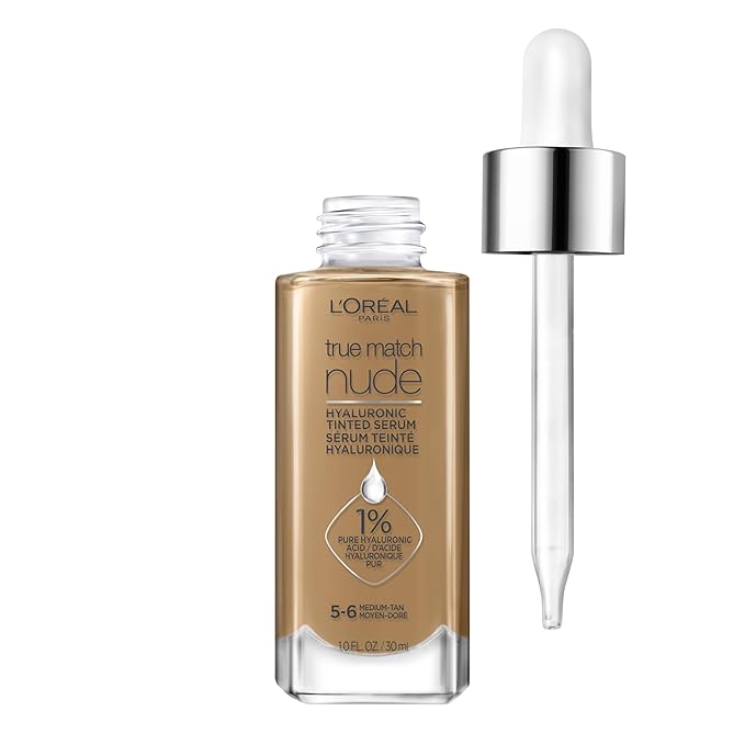 L'Oreal Paris True Match Nude Hyaluronic Tinted Serum Foundation with 1% Hyaluronic acid, Medium Tan 5-6, 1 fl. oz.