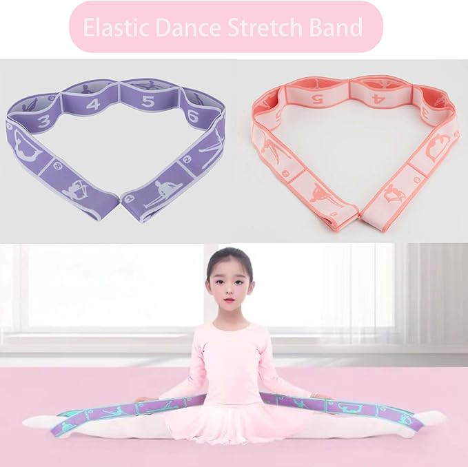 2pcs Stretch Strap for Kids,Elastic Yoga Stretching Strap with Loops, Multi-Loop Adjustable Exercise Stretching Bands，Stretching Resistance Ballet Bands for Dance, Latin, Gymnastics Exercis -8Loops