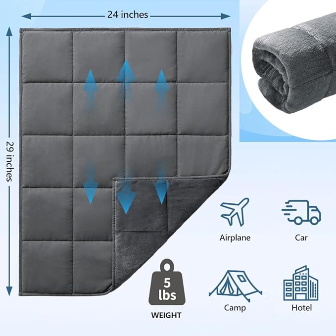 L'AGRATY Weighted Lap Blanket 5lb: Small Weighted Blanket for Adults Portable Travel - Cooling Pad for Relaxation Sleeping - Cozy Washable All-Season (29" x 24")
