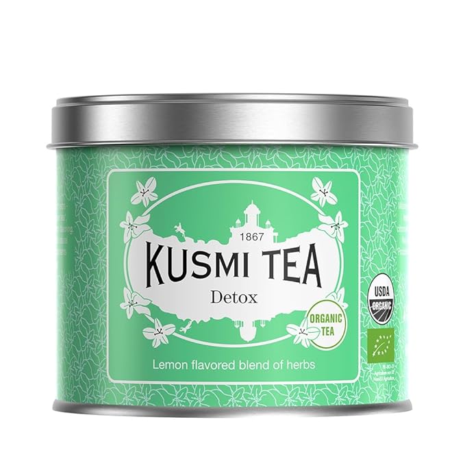 Kusmi Tea - Detox - Organic Blend of Green Tea, Mate & Lemon - Lemongrass, Rose Hip and Lemon Flavours - Enjoy Hot or Iced - Loose Leaf Tea - Tin Box of 3.5 oz - Quantity for about 50 cups