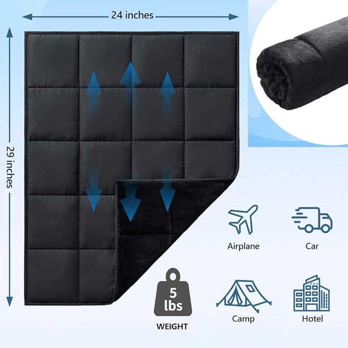 L'AGRATY Weighted Lap Blanket 7lb: Small Weighted Blankets for Adults Portable Travel - Cooling Pad Blanket for Relaxation Sleeping - Cozy Lap Washable All-Season(29" x 24")