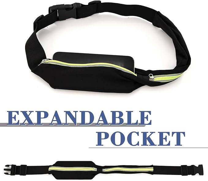 2 Pcs Running Belt for Men and Women, Slim Running Belt, Reflective Waterproof Double Pocket Design, Suitable for Running, Cycling, Mountaineering and Other Sports (Blue, Green)