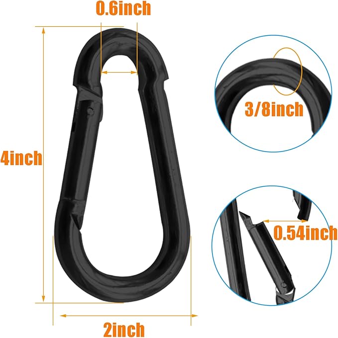 30Pack Carabiner Clips Heavy Duty, 4” Large Spring Snap Hooks Bulk, Galvanized Black 3/8” Carabiners for Camping, Solid Spring Clips for Home Gym Hanging Hammocks Swing Hiking-1100lbs Holding Capacity