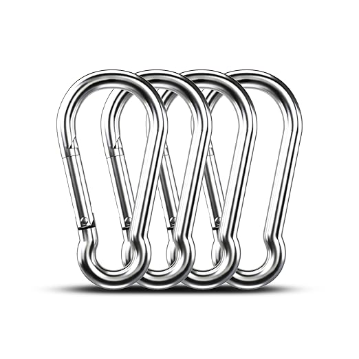 Large Carabiner Clip Hooks, 4pcs 5.5 inch Carabiners Heavy Duty, 304 Stainless Steel Spring Snap Hook Fits Camping Hanging Hiking Weight Lifting, Metal Clips for Rope or Chain