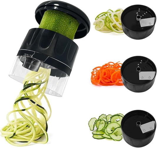 3 in 1 Vegetable Spiralizer Slicer, Adjustable Zucchini Carrot Noodle Maker, Cucumber Spiral Cutter, Easy to Use Kitchen Tool（Black）