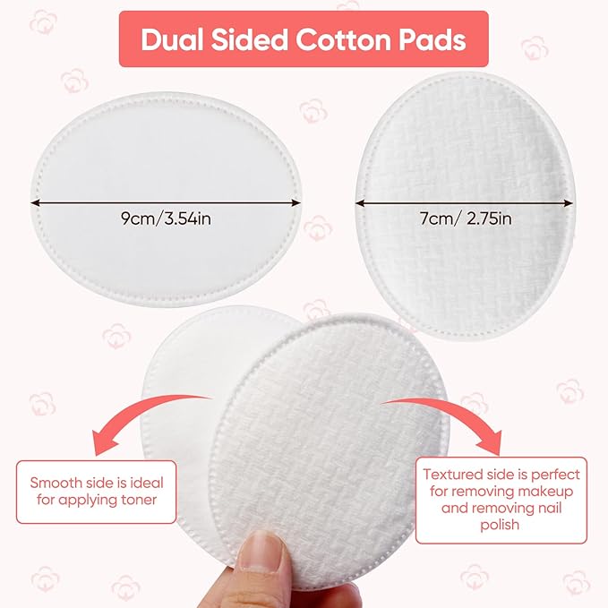 Large Oval Cotton Pads, 70 Count, 3-Layer, Dual Textured Design, Lint-Free, Ultra-Soft Cotton Oval for All Skin Types Cotton Pads for Makeup Removal, Cleansing, Skin Care etc.