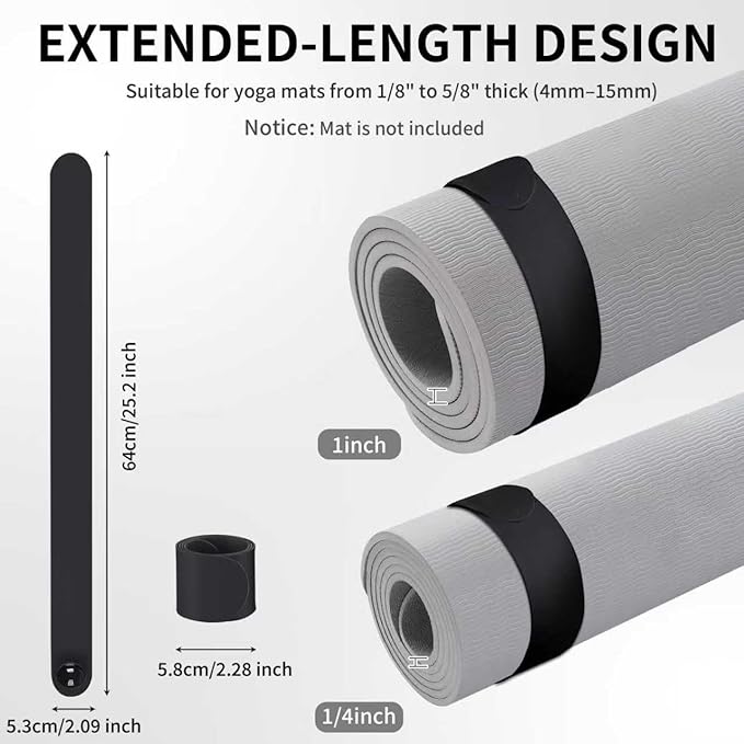 25" Yoga Mat Strap | Slap Band Holder for Carrying and Storage Mats | Rolled Scrunchie Yoga Essential Accessory