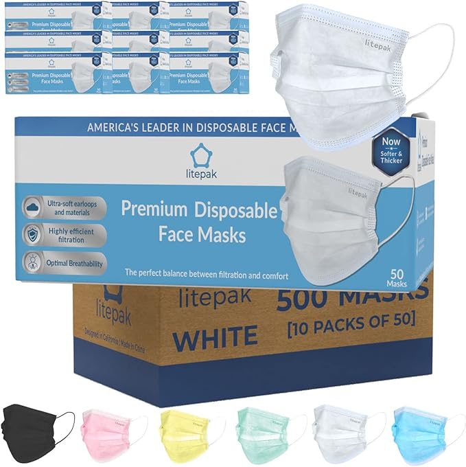 Litepak 500pcs Premium Disposable Face Mask SOFT 3ply Nose Wire
