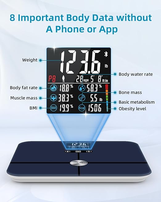 Lepulse Body Fat Scale, Scale with Bmi, Body Fat, Muscle Mass, Digital Bathroom Scale Body Composition Monitor, 14.2" Big Platform, No Need Mobile Phone Or App, 400lb