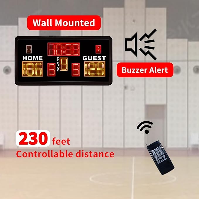 Large Electronic Scoreboard, Basketball Scoreboard with Timer, Digital Scoreboard with Remote, Score Keeper with Buzzer