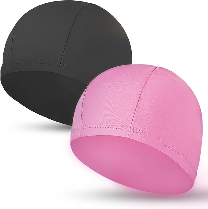 2pcs Cloth Swim Caps for Both Women & Men & Kids Fabric Durable Non-Waterproof Elastic Swimming Pool Cap Bathing Cap for Long and Short Hair