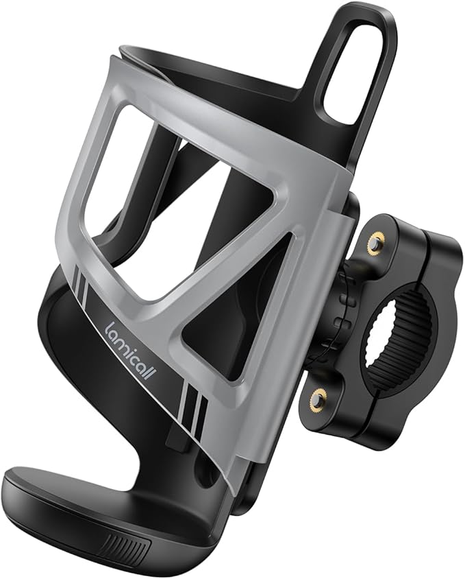 Lamicall Bike Water Bottle Holder - [Tracker Storage] [for Handlebar & Frame] Bike Cup Holder, Bicycle Drink Cage, Cycling Bike Water Bottle Cage with Screws Tool, for 2.28-3.39" Diameter Bottles
