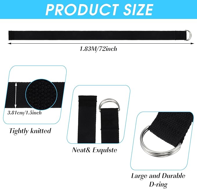 12 Pcs Yoga Strap 6Ft Exercise Stretch Bands for Flexibility with Adjustable Metal D Ring Buckle Loop Stretch Strap Non Elastic Yoga Belt Yoga Exercise Adjustable Straps for Pilates