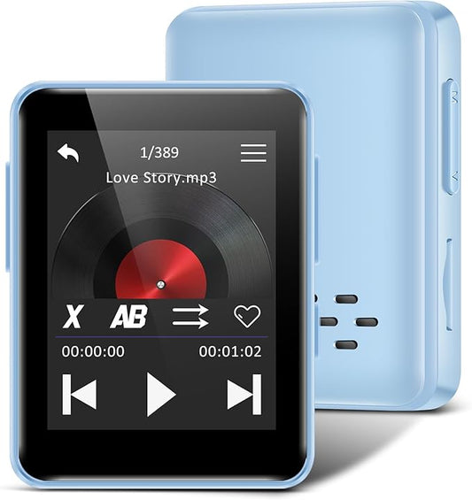 32GB MP3 Player for Kids, 1.8 inch Portable Small Music Bluetooth MP3 Player with Speaker, FM Radio, Voice Recorder, Alarm Clock, Stopwatch, Up to 512GB(Blue)