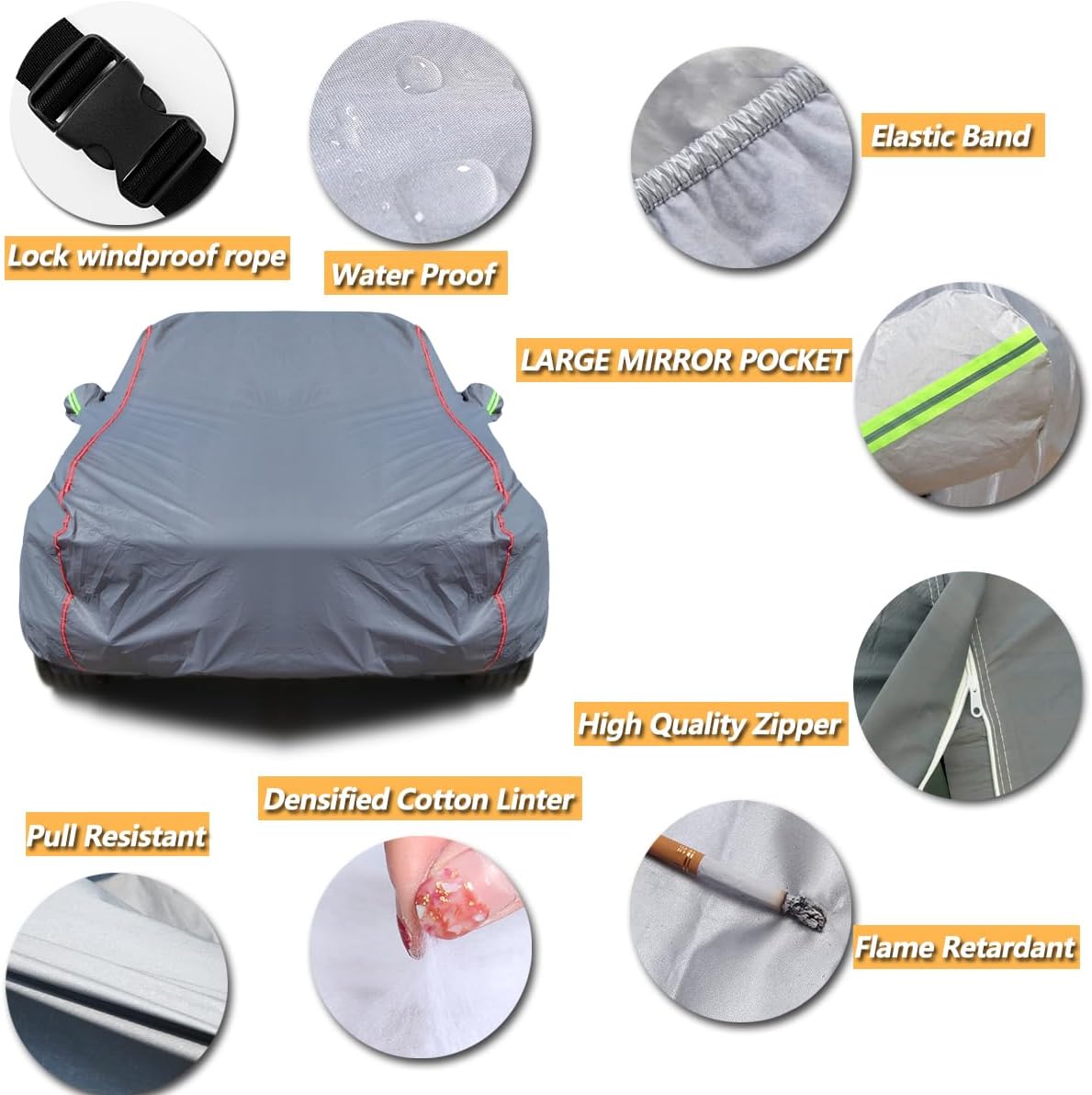 AUQDD 6-Layers PEVA New Material Truck Full Padded Car Cover Waterproof All Weather Weatherproof UV Sun Protection Snow Dust Storm Resistant Outdoor Exterior Custom Form-Fit Straps 180"-206" Grey