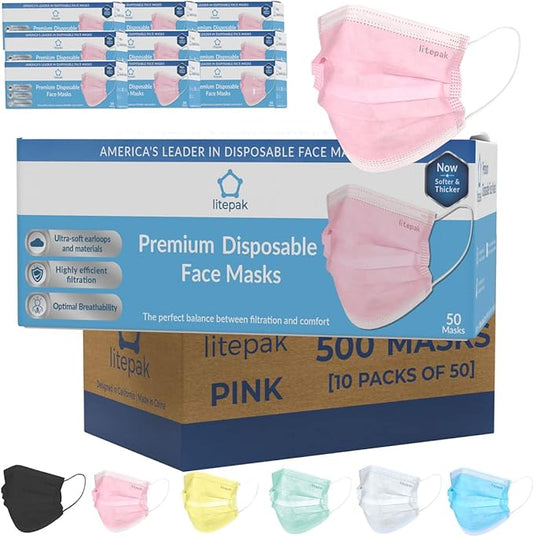 Litepak 500pcs Premium Disposable Face Mask SOFT 3ply Nose Wire