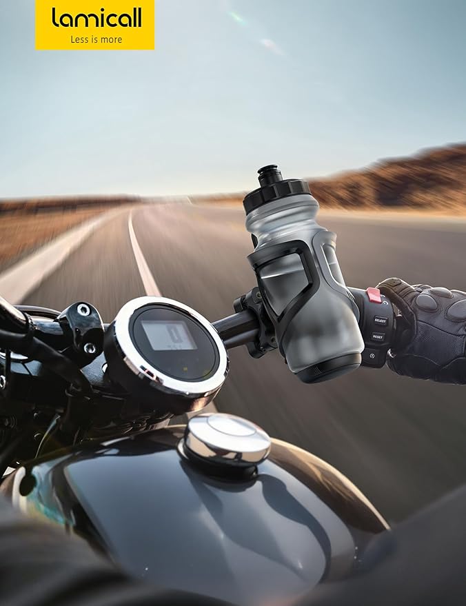 Lamicall Bike Water Bottle Holder - [Tracker Storage] [for Handlebar & Frame] Bike Cup Holder, Bicycle Drink Cage, Cycling Bike Water Bottle Cage with Screws Tool, for 2.28-3.39" Diameter Bottles