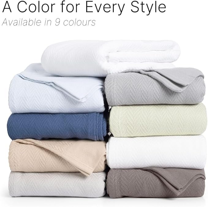 100% Cotton Herringbone Weave Blankets, 90" X 90" Queen, Throw Blanket for Bed, All Season Cotton Blanket, Cozy Blanket,Throws & Bed Blanket, Throw Blanket for Couch, Modern Home Decor -Tusk