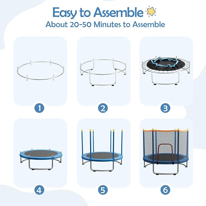 Kids Trampoline with Safety Net – 440lbs Capacity, Upgraded Rust-Proof Ring Legs, Adjustable Gymnastics Bar & Toys – Indoor Outdoor Toddler Trampoline for Boys & Girls Ages 1-8