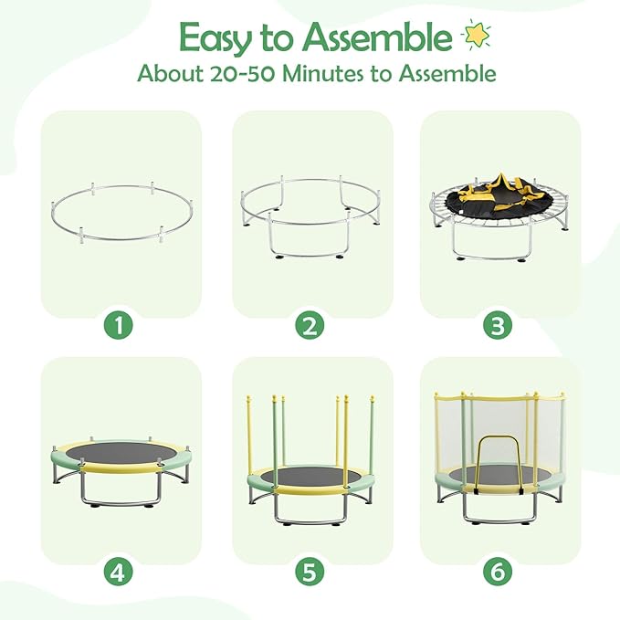 Kids Trampoline with Safety Net – 440lbs Capacity, Upgraded Rust-Proof Ring Legs, Adjustable Gymnastics Bar & Toys – Indoor Outdoor Toddler Trampoline for Boys & Girls Ages 1-8