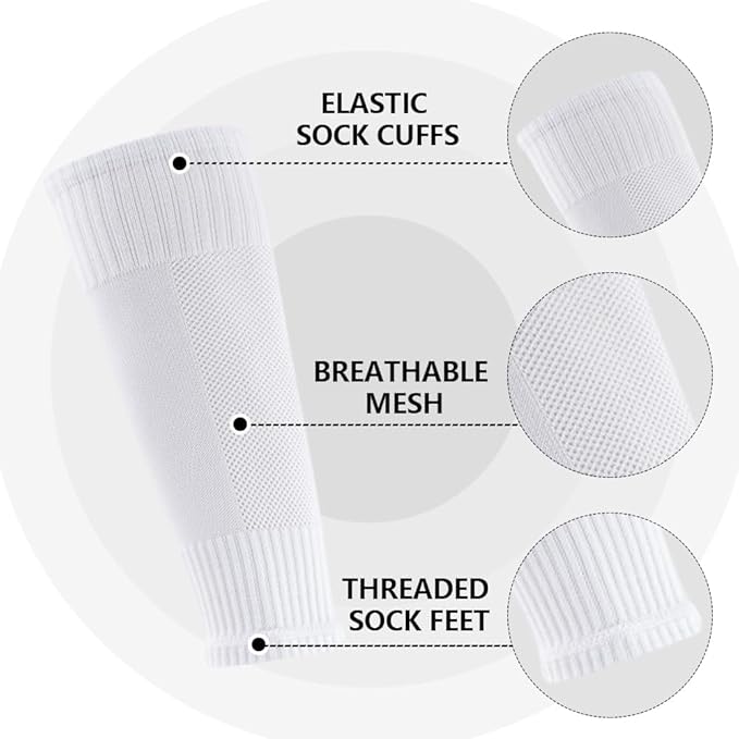 3 Pairs Mens Grip Soccer Socks, 3 Pairs Shin Sleeves with 1 Pack Shin Guards and 4 Shin Straps, Soccer Football Game Set 11 Pcs