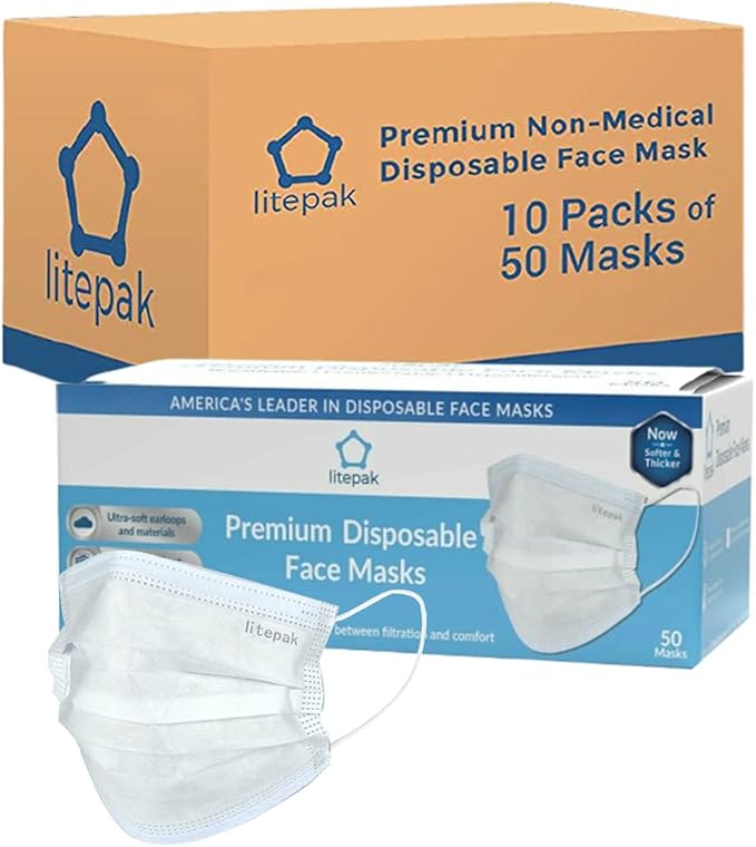 Litepak 500pcs Premium Disposable Face Mask SOFT 3ply Nose Wire