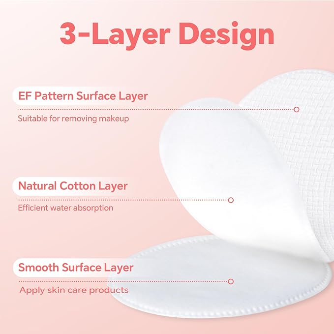 Large Oval Cotton Pads, 80 Count, Multi-Layer, Lint-Free, Dual-Sided, Ultra-Soft Cotton Oval Pads for Makeup Removal, Cleansing, and Toner Application