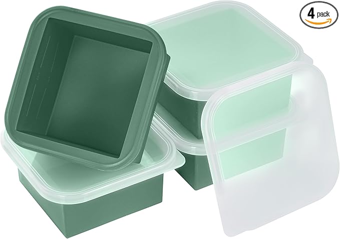 2-Cup Silicone Freezer Trays with Lids – Perfect for Meal Prep, Portion Control, and Easy Freezing-Meal Prep Container Molds for Soup,Leftovers (Green, 4 pack)