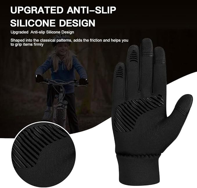 Kids Winter Gloves Thick Soft Fleece Warm Touch Screen Anti-Slip for Boys Girls 3-15 Years Cycling School