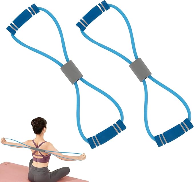 2 Pcs Figure 8 Resistance Band, Resistance Band with Handles, Suitable for Full Body Exercise, Strength Training, Flexibility, Exercise Elastic Rope, Suitable for Home, Gym (Blue)