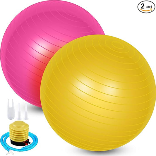 Leyndo 2 Pcs Yoga Ball Exercise Ball Large 26 Inch Exercise Anti Burst Birthing Fitness Ball with Pump, 26 Inches/ 65 cm for Improved Posture, Balance, Yoga, Pilates, Training