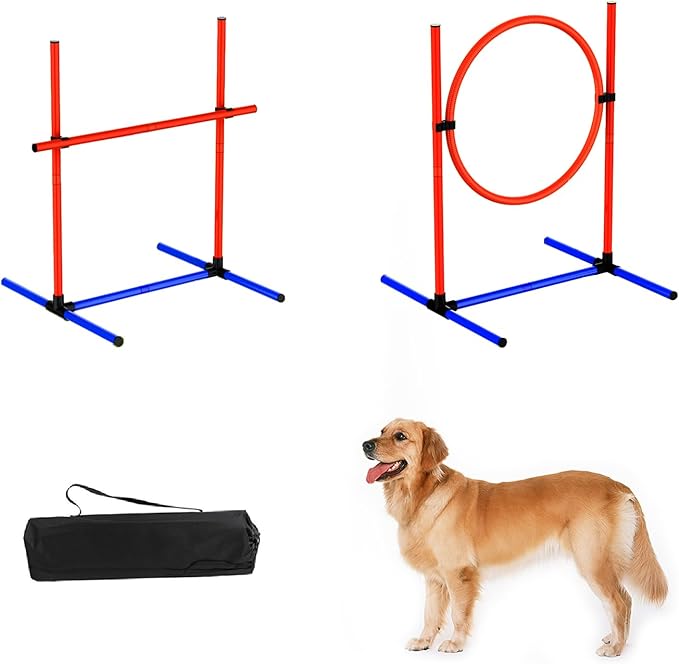 2-Set Adjustable Dog Agility Training Equipment for Backyard Set for Dogs