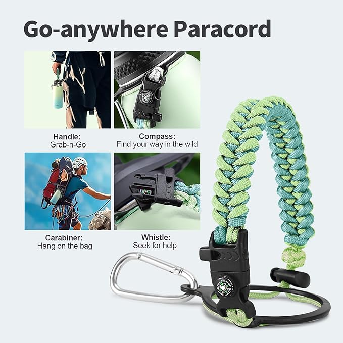 32 oz Insulated Water Bottle with Straw (Cold for 48 Hrs), Stainless Steel Triple Wall Vacuum Sports Water Jug, Leakproof Hydro Cup Flask with Paracord Handle & Straw Spout Lids & DIY Stickers