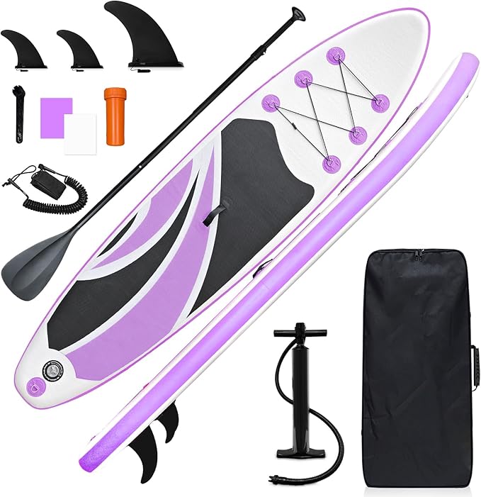 10' Inflatable Stand Up Paddle Board, Ultra-Light Wide Yoga Board for All Skill Levels with Premium SUP Paddleboard Accessories, 84L Waterproof Bag, Non-Slip Comfort Deck for Youth & Adults