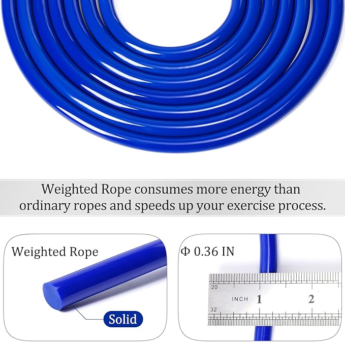 1LB Weighted Jump Ropes for fitness Women Men, Tangle-Free Ball Bearing Rapid Speed Skipping Jump Rope with Adjustable 9mm Cotton & PVC Cord, Aluminum Handles for MMA, Boxing, CrossFit, Weight-loss Workouts