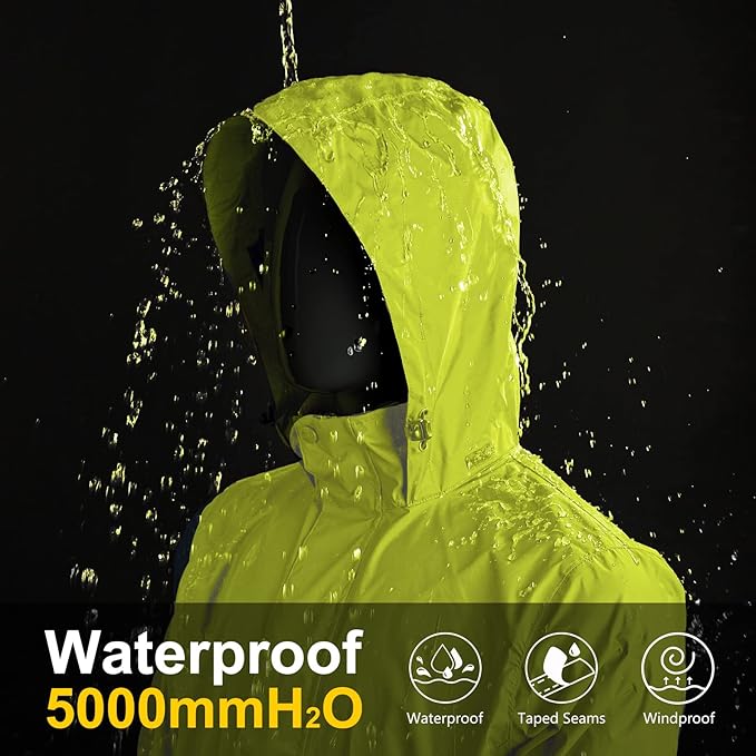 33,000ft Packable Rain Jacket Men's Lightweight Waterproof Rain Shell Jacket Raincoat with Hood for Golf Cycling Windbreaker