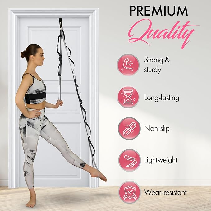 10-Loop Yoga Strap with Door Anchor – Stretch Strap for Flexibility, Deep Stretching, and Improved Balance – Perfect Yoga Accessory for All Fitness Levels