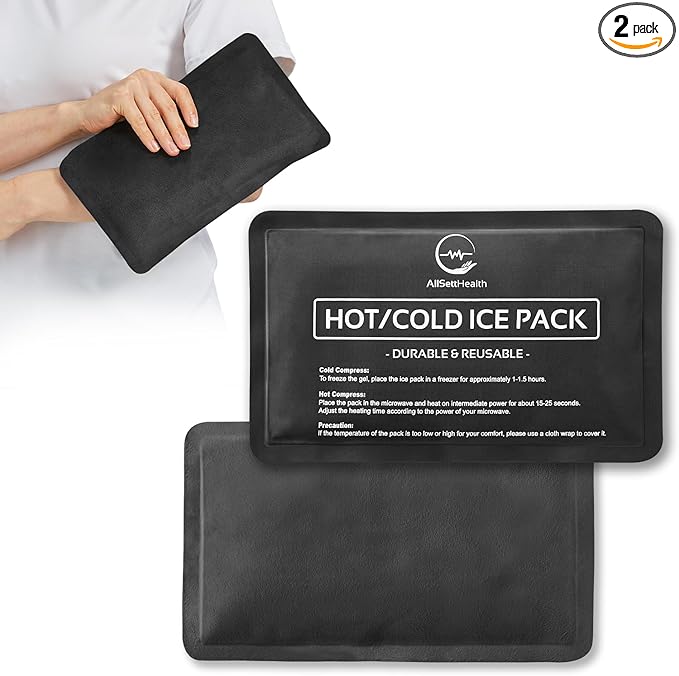 2 Pack Reusable Ice Packs for Injuries - Soft Ice Pack with Velvet Soft Fleece Fabric | Flexible Hot and Cold Gel Ice Pack Set- Cold Packs for Injuries, Knee, Back, Neck Pain - 10 x 6, Black