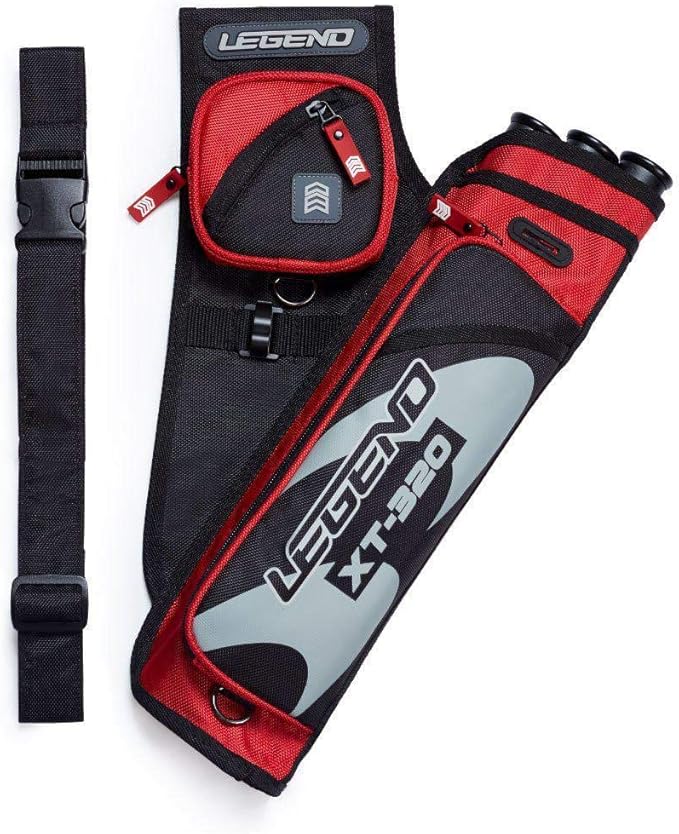 LEGEND XT320 Archery Quivers - Nylon Hip Quivers with 3 Arrow Tube Cases for Target Shooting - Adjustable Waist Belt, T-Slot, Storage Compartments for Accessories, Gear, Tools, Release Tab, Score Card