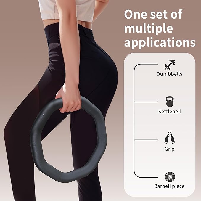 Leikefitness Weight Ring 2-in-1 Kettlebell & Dumbbell, cast Iron+PVC Coating, Yoga Exercise, Aerobics, Core Training, 4 in a Set (0.33LB + 5.5LB + 7.5LB + 10LB)