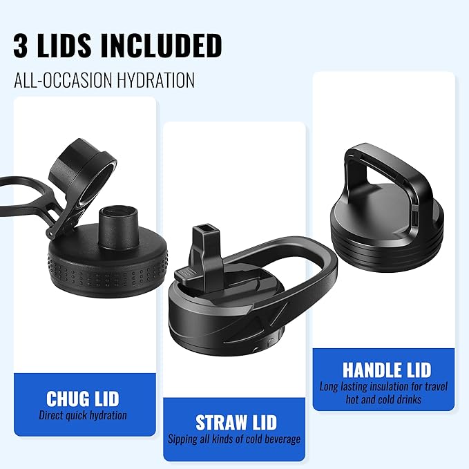 32oz Insulated Water Bottle with Straw, Stainless Steel Metal Vacuum Water Flask, Large Thermal Water bottle with Leakproof 3 Lids for Travel, Camping, Gym Sports Armygreen