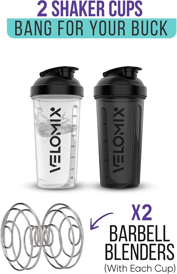 '-2 Pack- 14 oz Protein Shaker Bottles for Protein Mixes - 2x Wire Whisk | Leak Proof Shaker Cups for Protein Shakes and Pre Workout | Protein Shaker Bottle Pack | Protein Mixer Cup