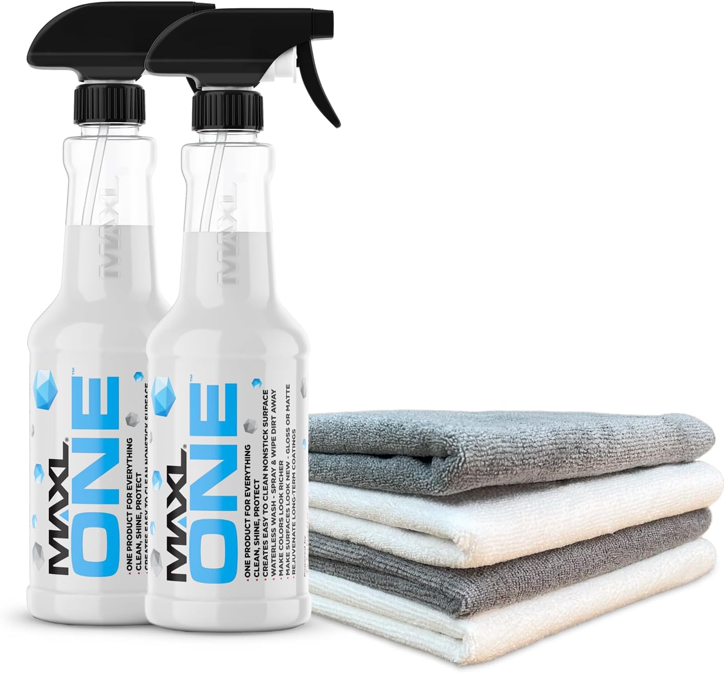 MAXLONE ™ Car Spray with Triphene® Technology, Quick Spray & Wipe All Purpose Waterless Detailer - Clean, Shine, Protect Paint, Glass, Wheels, Trim Without Pre-Washing (2, 20oz w 4 Micro Fiber Cloth)