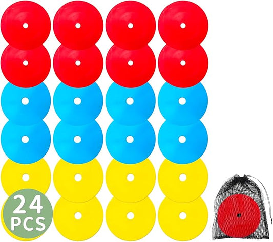 LEZER 6 Inch 8 Inch Flat Cones, Spot Markers, Soccer Cones, Field Court Markers, Sit Spots, Flat Discs, Soccer Training Equipment, Agility Practice, Football, Made in Taiwan